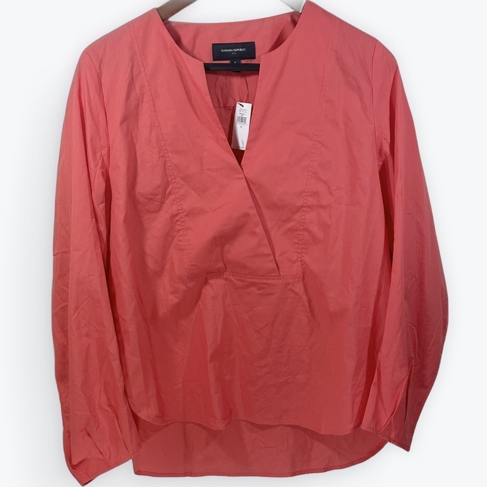 NWT Banana Republic V-Neck Pink Coral Blouse Tunic Long Sleeve Size Small